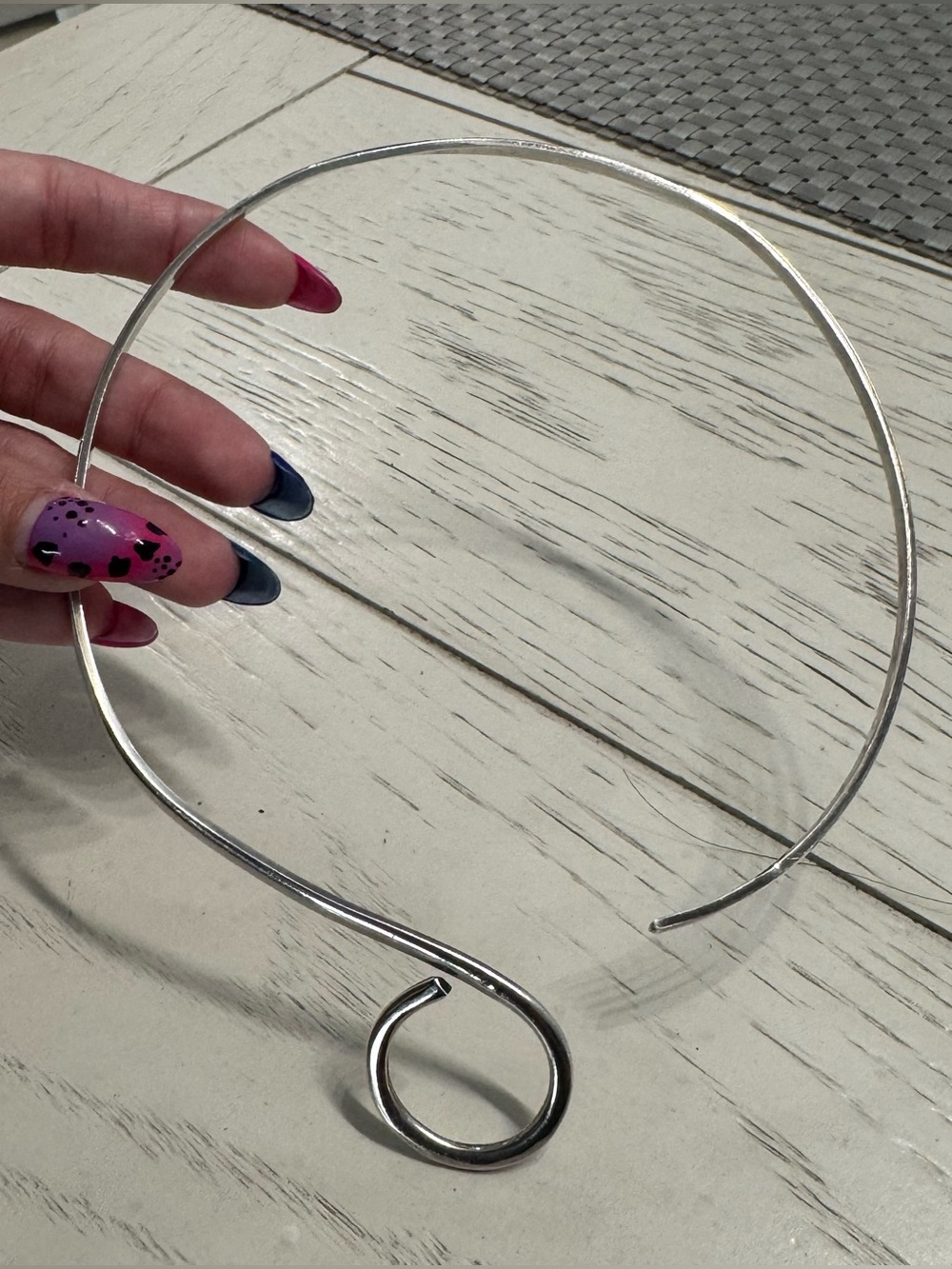 Taxco Mexican Silver Swirl 925 collar necklace Minimalist Silver Spiral Wire